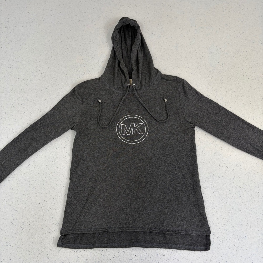 Y2K‎ Athleisure Michael Kors MK Rhinestone Logo Hoodie Pullover Gray Medium Soft